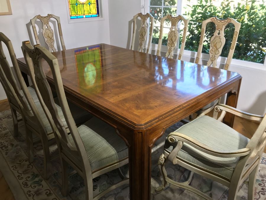 Drexel Herritage Chinoiserie Formal Dining Table 'Sketchbook' With 8 Dining Chairs And One Large Leaf [Photo 21]