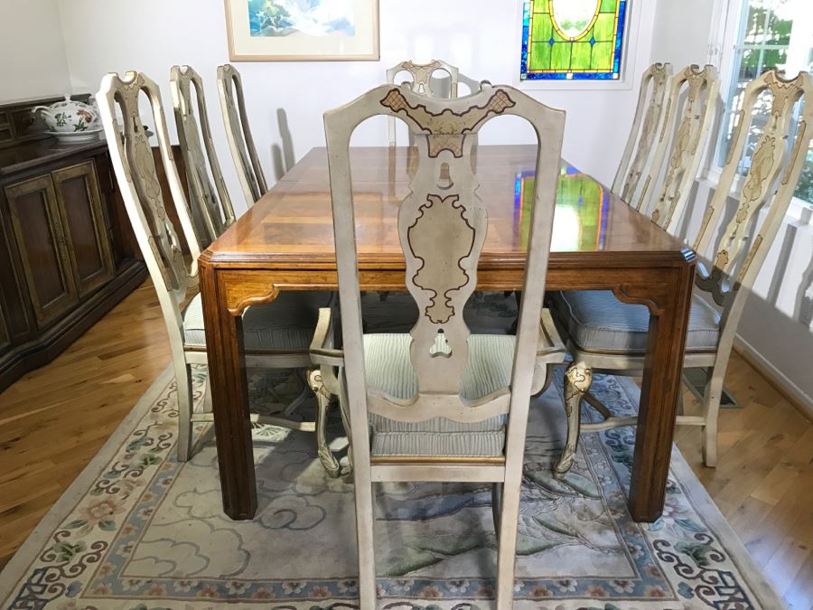 Drexel Herritage Chinoiserie Formal Dining Table 'Sketchbook' With 8 Dining Chairs And One Large Leaf [Photo 2]