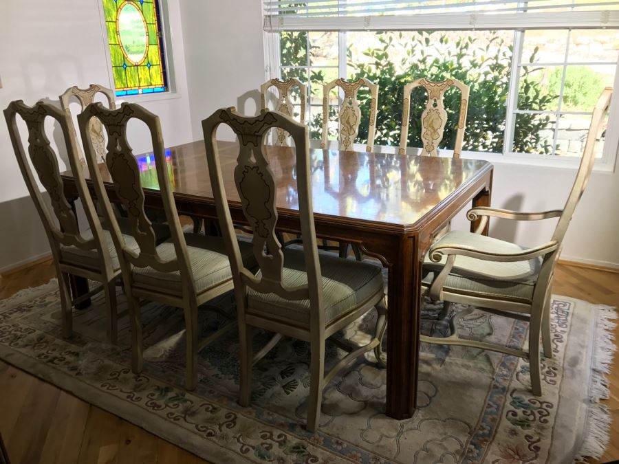 Drexel Herritage Chinoiserie Formal Dining Table 'Sketchbook' With 8 Dining Chairs And One Large Leaf [Photo 20]