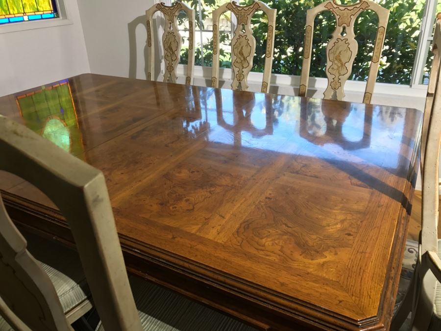 Drexel Herritage Chinoiserie Formal Dining Table 'Sketchbook' With 8 Dining Chairs And One Large Leaf [Photo 19]