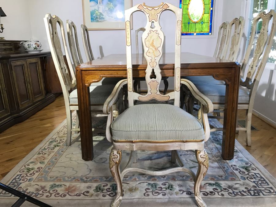 Drexel Herritage Chinoiserie Formal Dining Table 'Sketchbook' With 8 Dining Chairs And One Large Leaf [Photo 10]