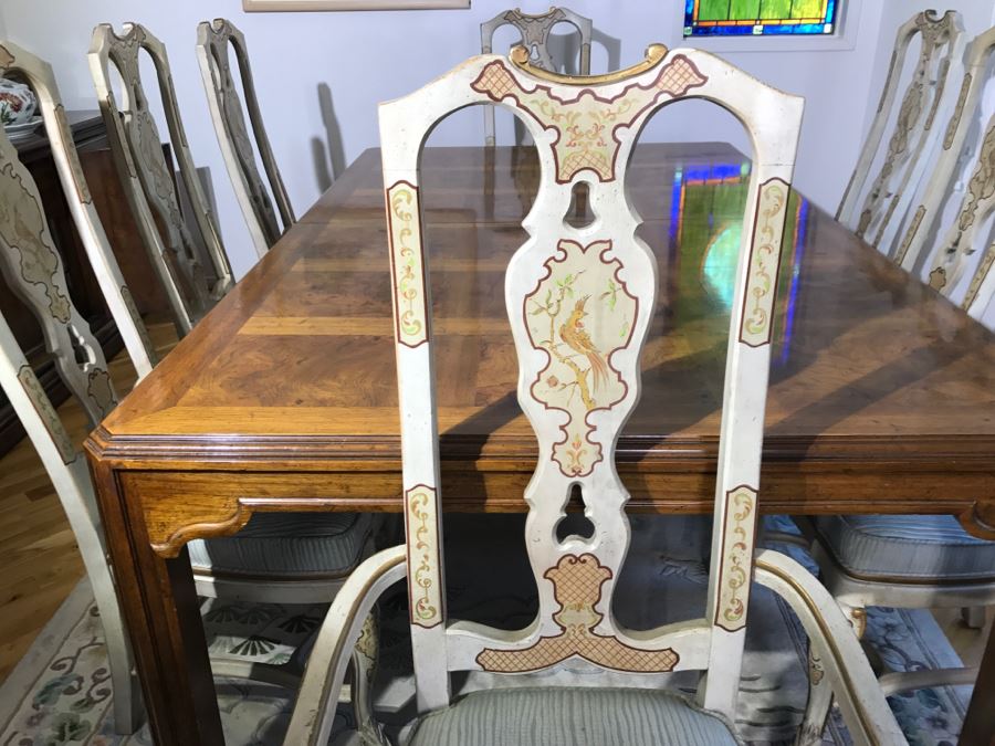 Drexel Herritage Chinoiserie Formal Dining Table 'Sketchbook' With 8 Dining Chairs And One Large Leaf [Photo 11]