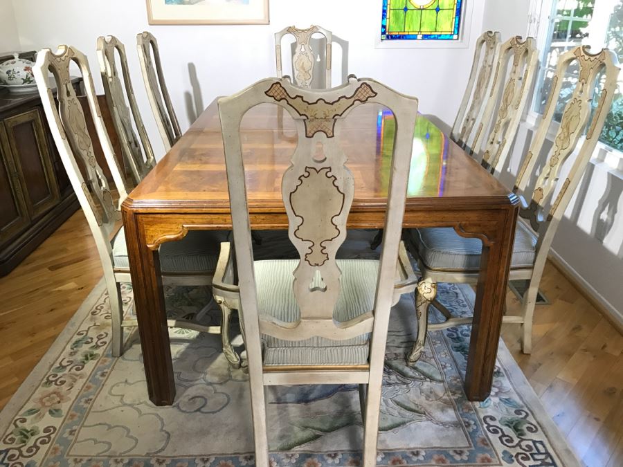 Drexel Herritage Chinoiserie Formal Dining Table 'Sketchbook' With 8 Dining Chairs And One Large Leaf [Photo 1]