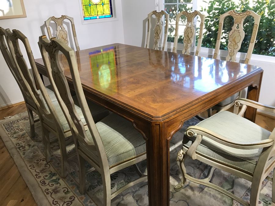 Drexel Herritage Chinoiserie Formal Dining Table 'Sketchbook' With 8 Dining Chairs And One Large Leaf [Photo 22]