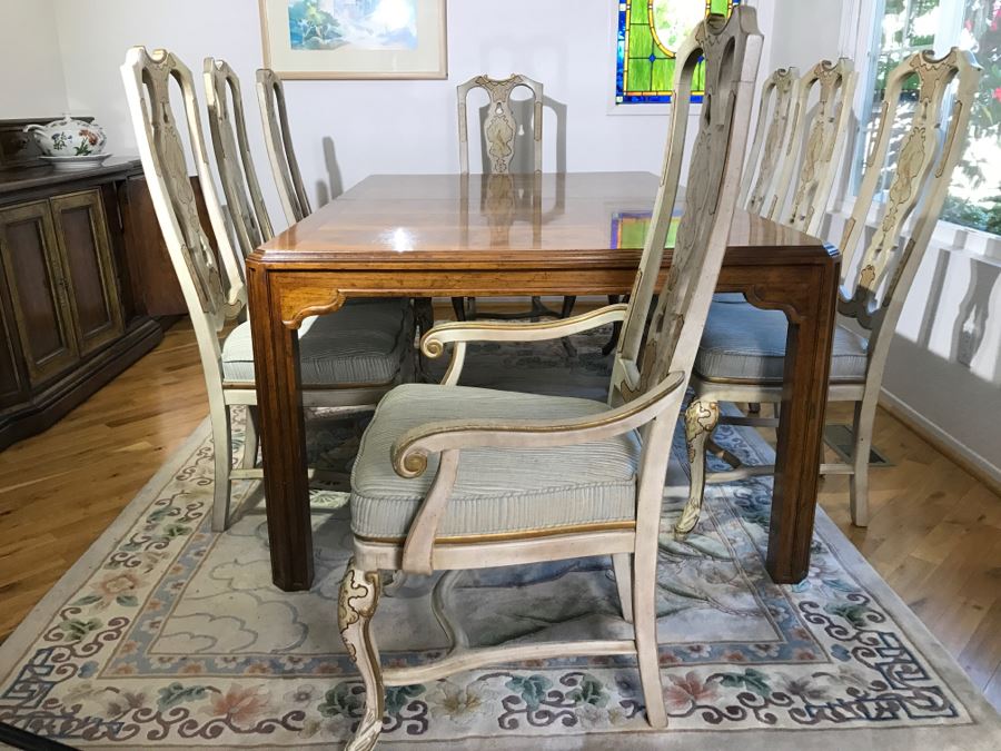 Drexel Herritage Chinoiserie Formal Dining Table 'Sketchbook' With 8 Dining Chairs And One Large Leaf [Photo 9]