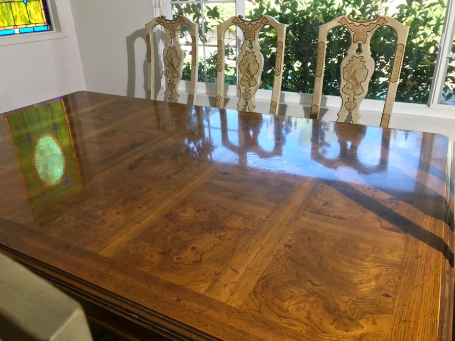 Drexel Herritage Chinoiserie Formal Dining Table 'Sketchbook' With 8 Dining Chairs And One Large Leaf [Photo 18]