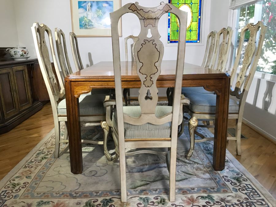 Drexel Herritage Chinoiserie Formal Dining Table 'Sketchbook' With 8 Dining Chairs And One Large Leaf [Photo 3]