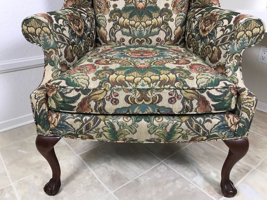 Wingback Upholstered Armchair Accent Chair With Claw Feet By SHERRILL