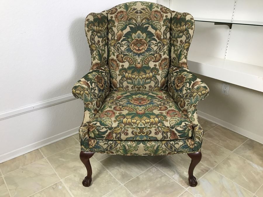 Wingback Upholstered Armchair Accent Chair With Claw Feet By SHERRILL [Photo 1]