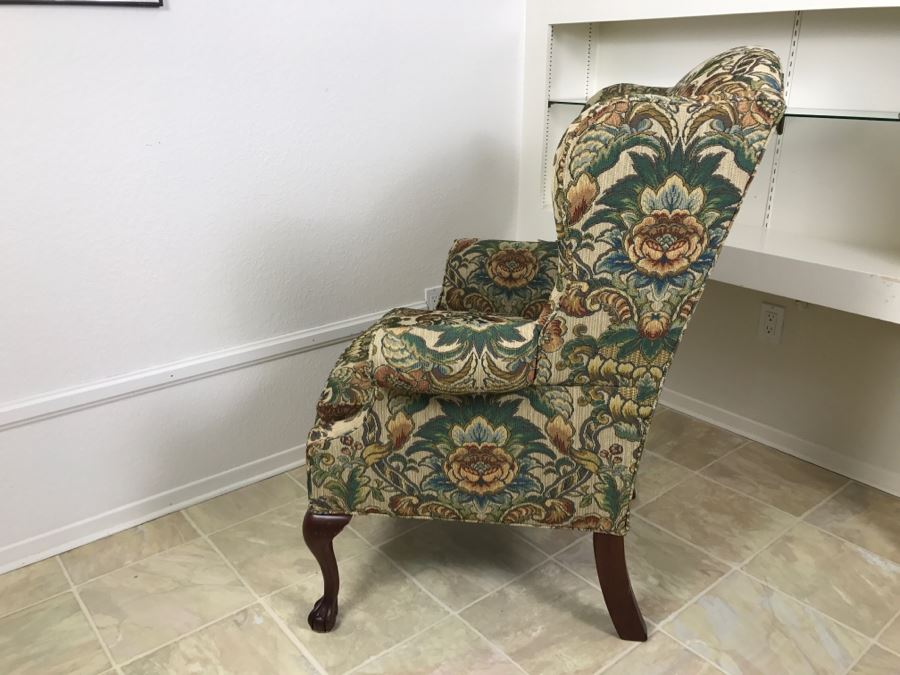 Wingback Upholstered Armchair Accent Chair With Claw Feet By SHERRILL [Photo 8]