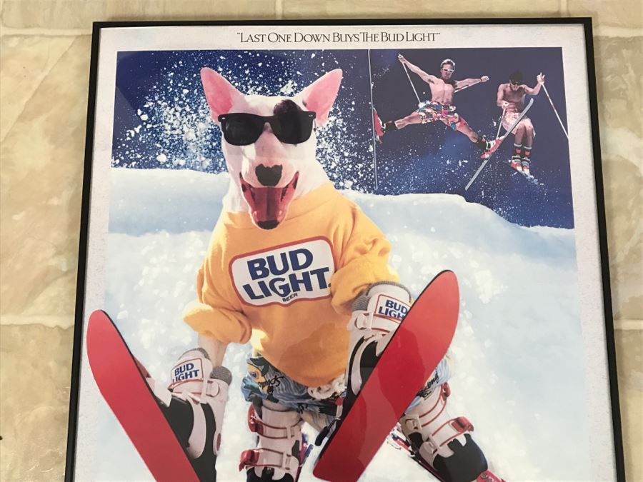 Vintage Framed Bud Light Advertising Poster Spuds Mackenzie 'Hot Doggin'' Ski Poster The Original Party Animal [Photo 3]