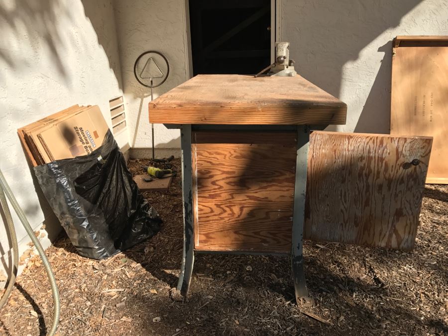 Vintage LYON Industrial Workbench With Cast Iron LYON Legs And Large Vintage CRAFTSMAN 5161 Machinist Swivel Bench Vise Also Would Make Great Kitchen Island [Photo 18]