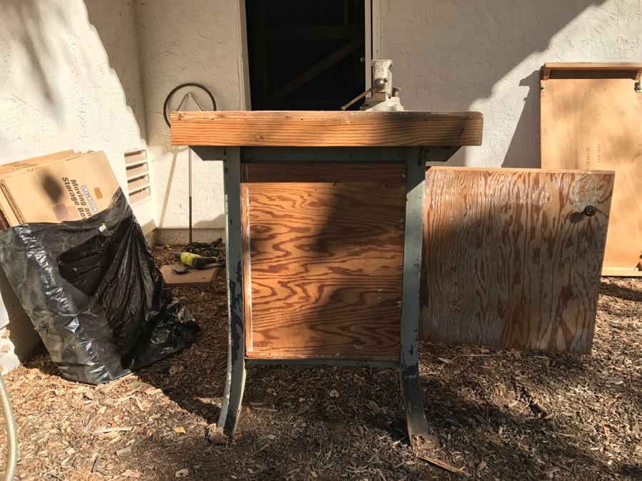 Vintage LYON Industrial Workbench With Cast Iron LYON Legs And Large Vintage CRAFTSMAN 5161 Machinist Swivel Bench Vise Also Would Make Great Kitchen Island [Photo 17]
