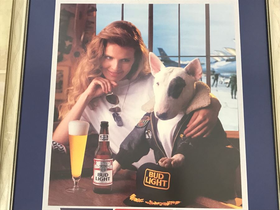 Vintage Framed Bud Light Advertising Poster 'Top Dog' Spuds Mackenzie Featuring Scene From Movie Top Gun With Kelly McGillis [Photo 3]
