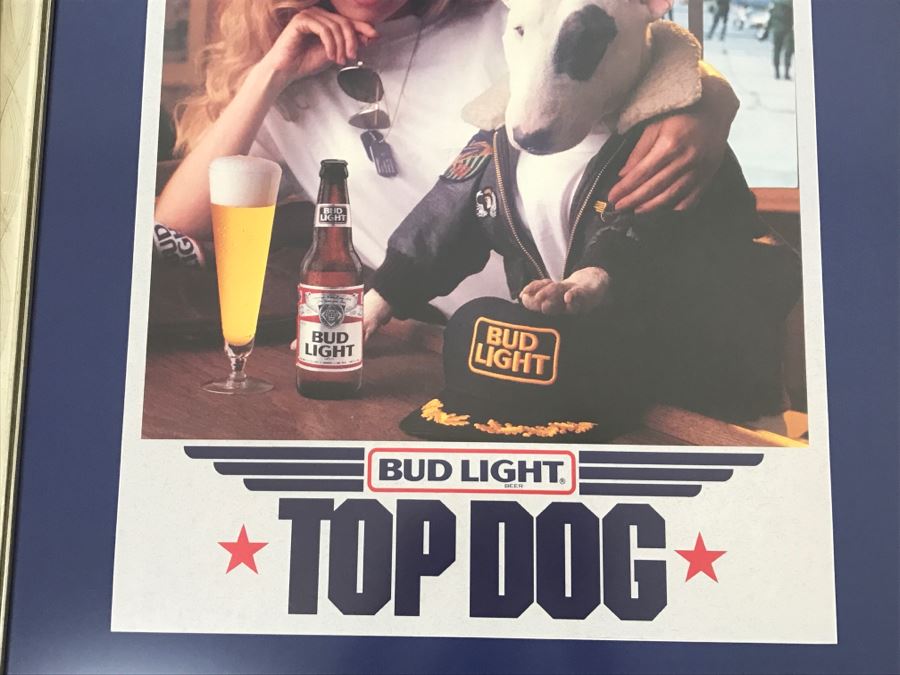 Vintage Framed Bud Light Advertising Poster 'Top Dog' Spuds Mackenzie Featuring Scene From Movie Top Gun With Kelly McGillis [Photo 4]