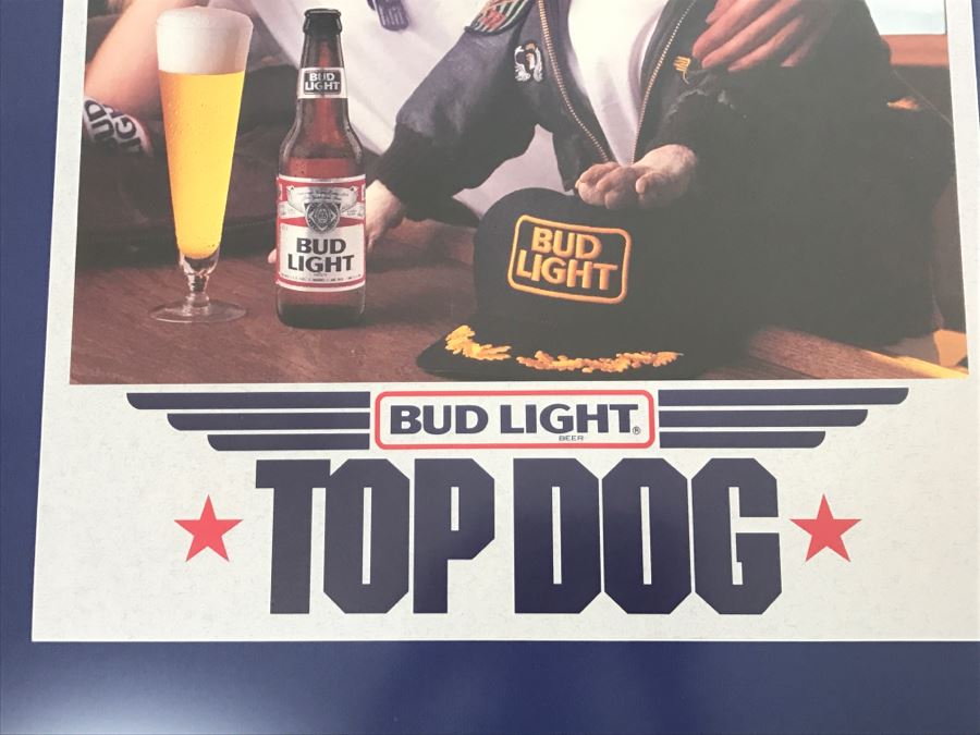 Vintage Framed Bud Light Advertising Poster 'Top Dog' Spuds Mackenzie Featuring Scene From Movie Top Gun With Kelly McGillis [Photo 5]