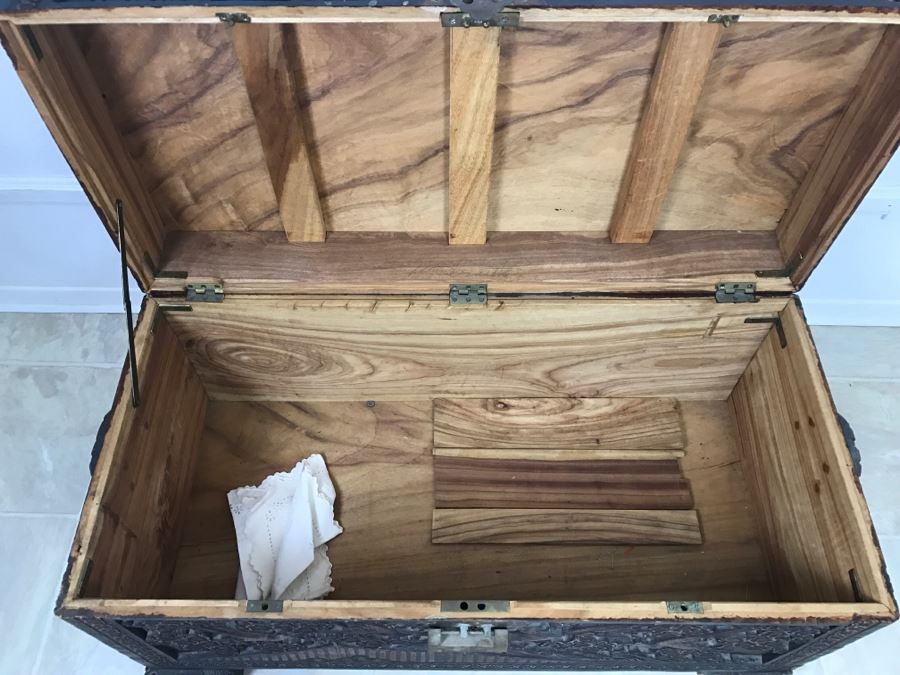 STUNNING Detailed Wooden Asian Chest With High Relief Carving On All 5 Sides Of Chest Cedar Lined See All Photos [Photo 32]