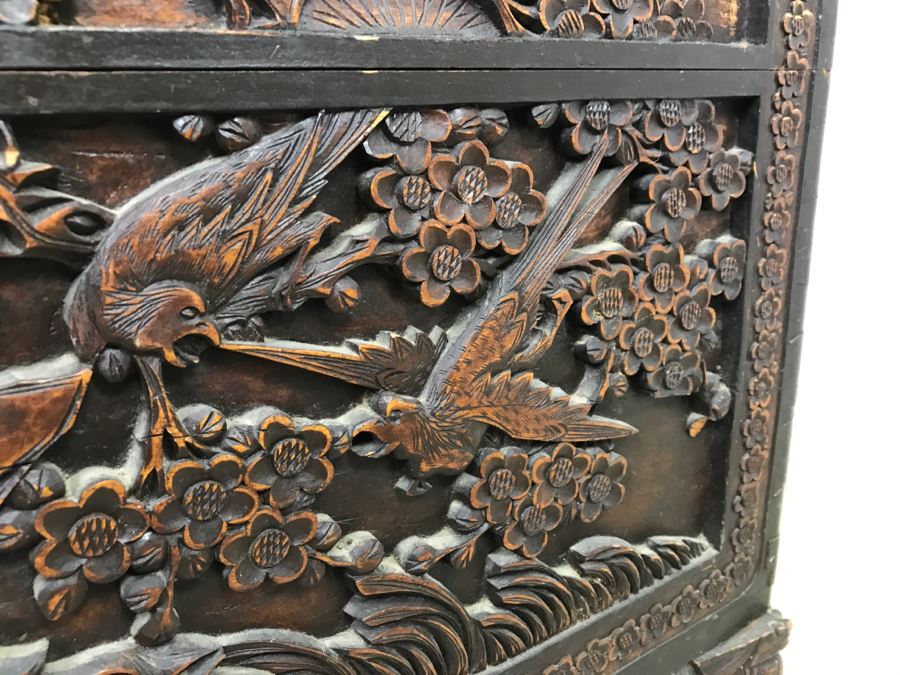 STUNNING Detailed Wooden Asian Chest With High Relief Carving On All 5 Sides Of Chest Cedar Lined See All Photos [Photo 10]