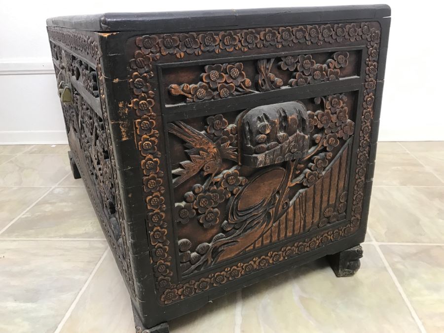 STUNNING Detailed Wooden Asian Chest With High Relief Carving On All 5 Sides Of Chest Cedar Lined See All Photos [Photo 21]