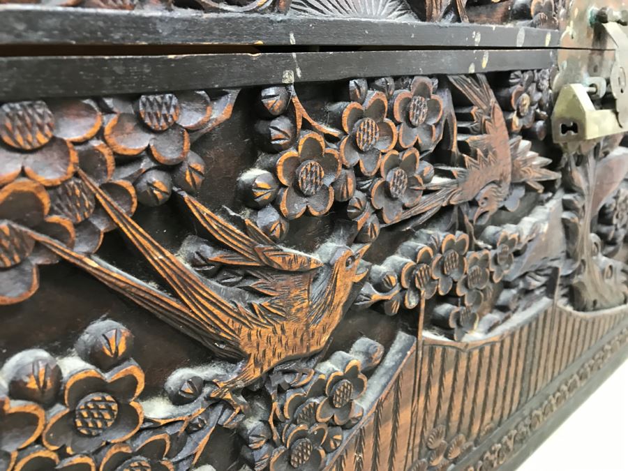STUNNING Detailed Wooden Asian Chest With High Relief Carving On All 5 Sides Of Chest Cedar Lined See All Photos [Photo 8]