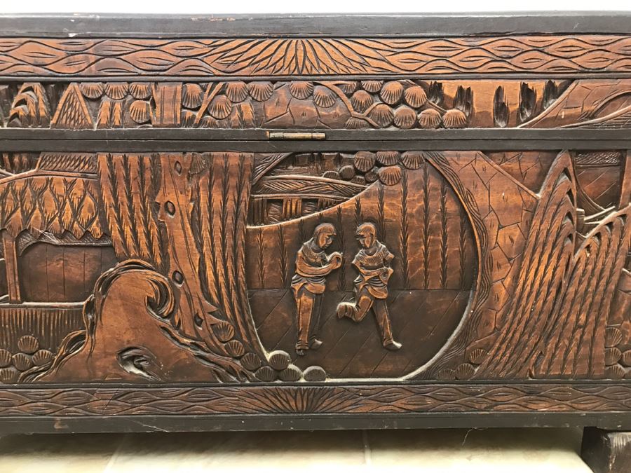 STUNNING Detailed Wooden Asian Chest With High Relief Carving On All 5 Sides Of Chest Cedar Lined See All Photos [Photo 26]