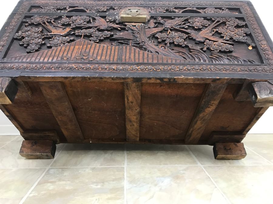 STUNNING Detailed Wooden Asian Chest With High Relief Carving On All 5 Sides Of Chest Cedar Lined See All Photos [Photo 42]