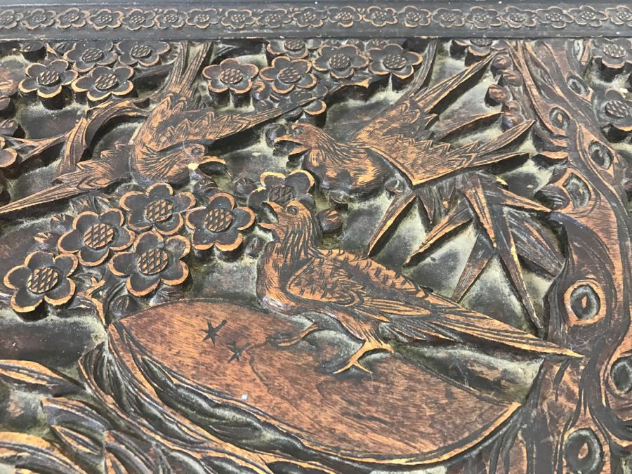 STUNNING Detailed Wooden Asian Chest With High Relief Carving On All 5 Sides Of Chest Cedar Lined See All Photos [Photo 18]
