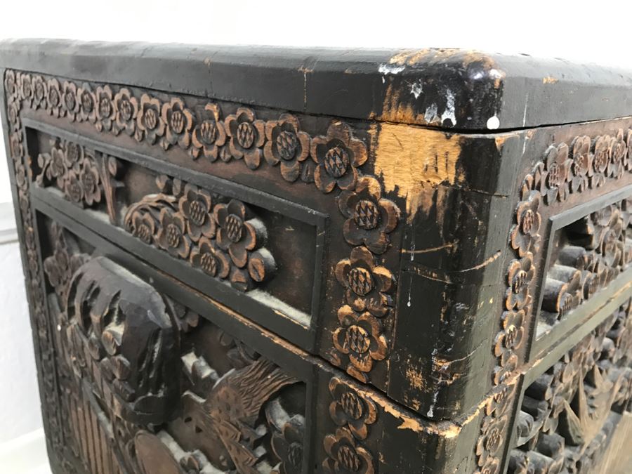 STUNNING Detailed Wooden Asian Chest With High Relief Carving On All 5 Sides Of Chest Cedar Lined See All Photos [Photo 7]