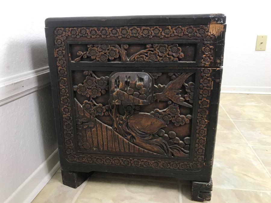STUNNING Detailed Wooden Asian Chest With High Relief Carving On All 5 Sides Of Chest Cedar Lined See All Photos [Photo 13]