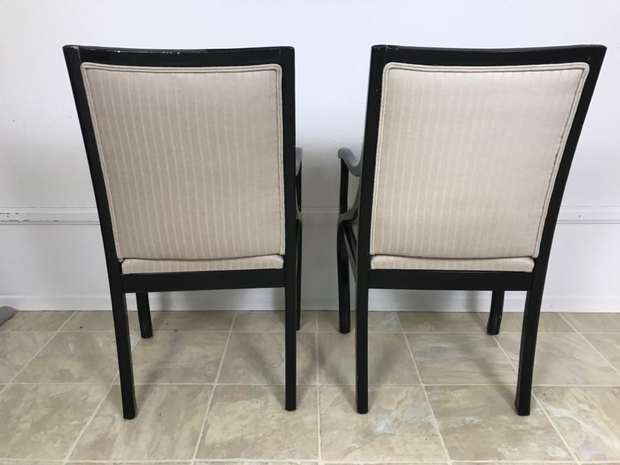 Pair Of Elegant Wooden Black Upholstered Armchairs Side Chairs [Photo 6]