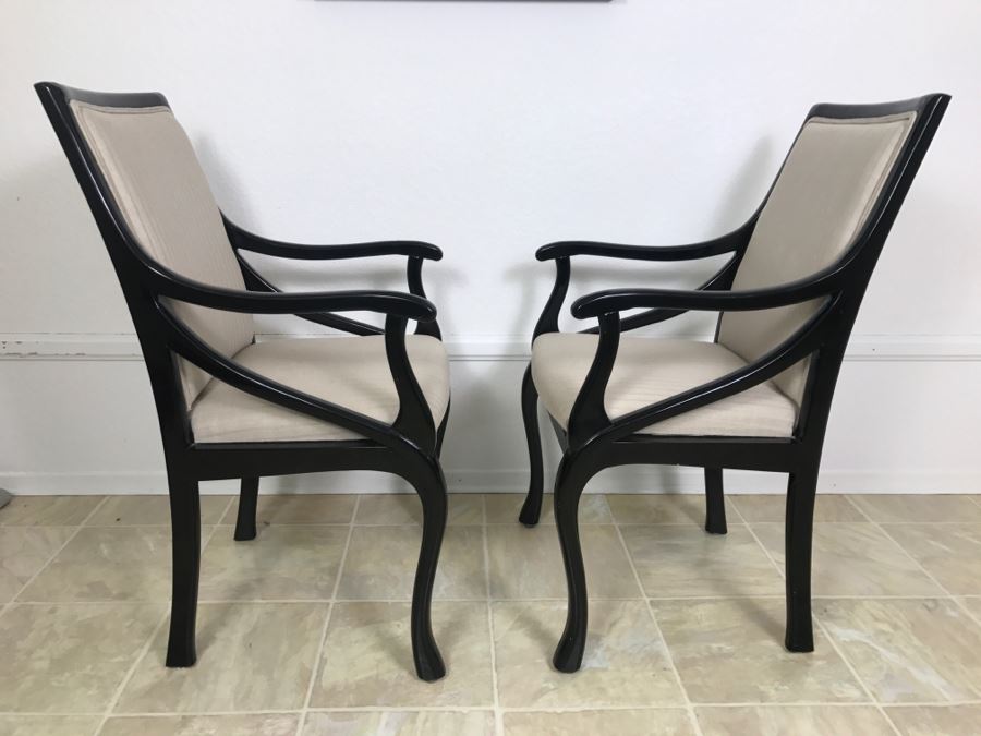 Pair Of Elegant Wooden Black Upholstered Armchairs Side Chairs [Photo 1]