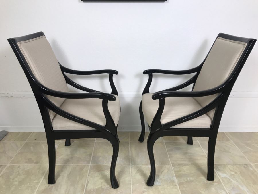 Pair Of Elegant Wooden Black Upholstered Armchairs Side Chairs [Photo 5]