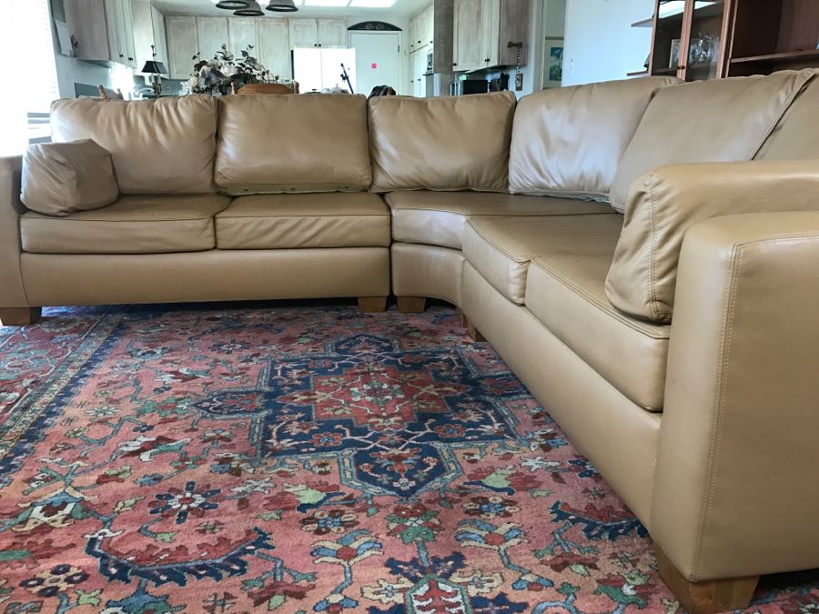 Elegant Light Tan Soft Leather 3-Piece Sectional Sofa Couch [Photo 6]