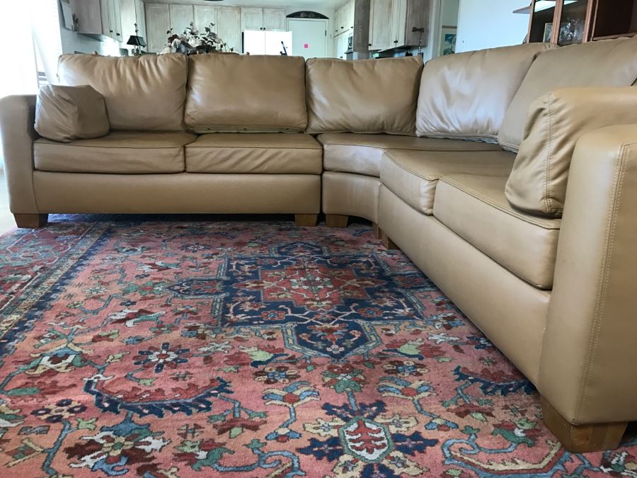 Elegant Light Tan Soft Leather 3-Piece Sectional Sofa Couch [Photo 5]