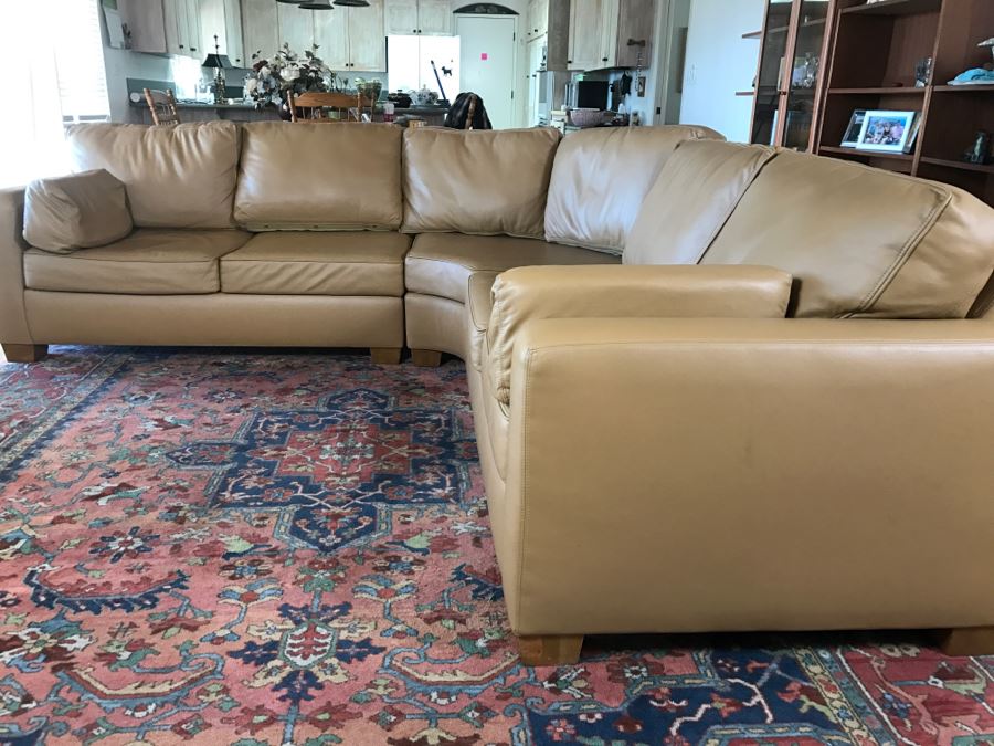 Elegant Light Tan Soft Leather 3-Piece Sectional Sofa Couch [Photo 3]