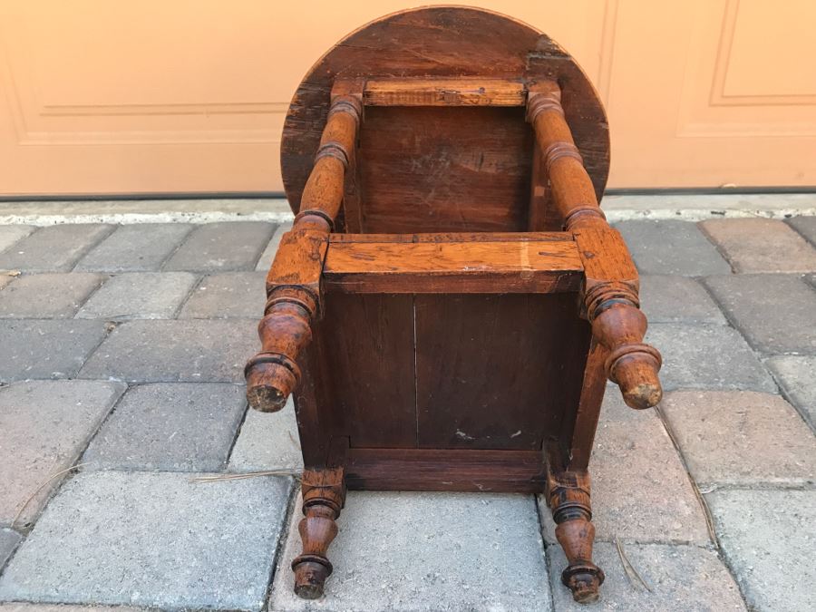 Antique Carved Floral Motif Round Wooden Top Side Table With Lower Shelf [Photo 11]