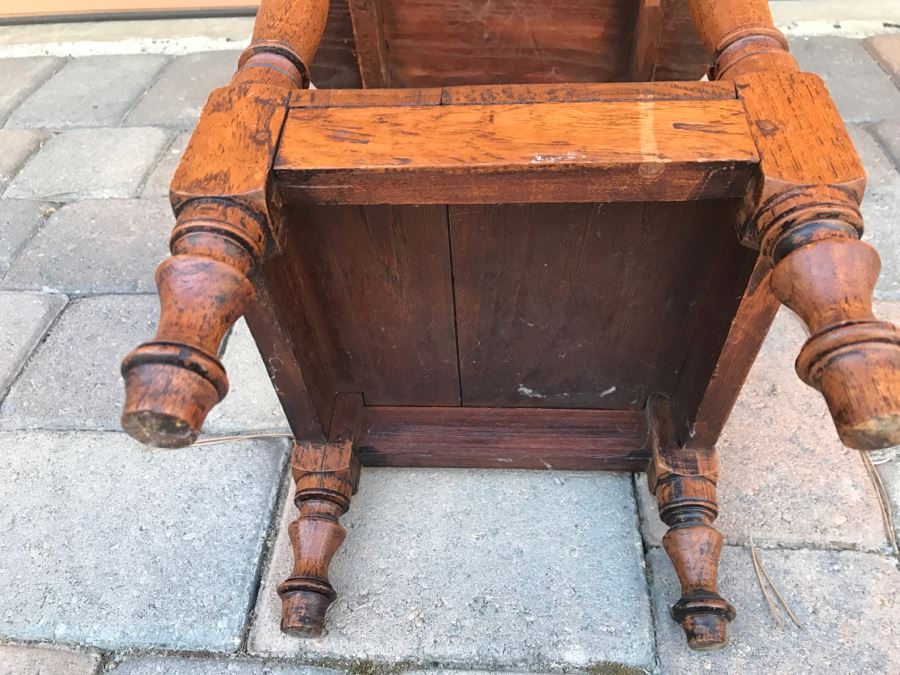 Antique Carved Floral Motif Round Wooden Top Side Table With Lower Shelf [Photo 12]