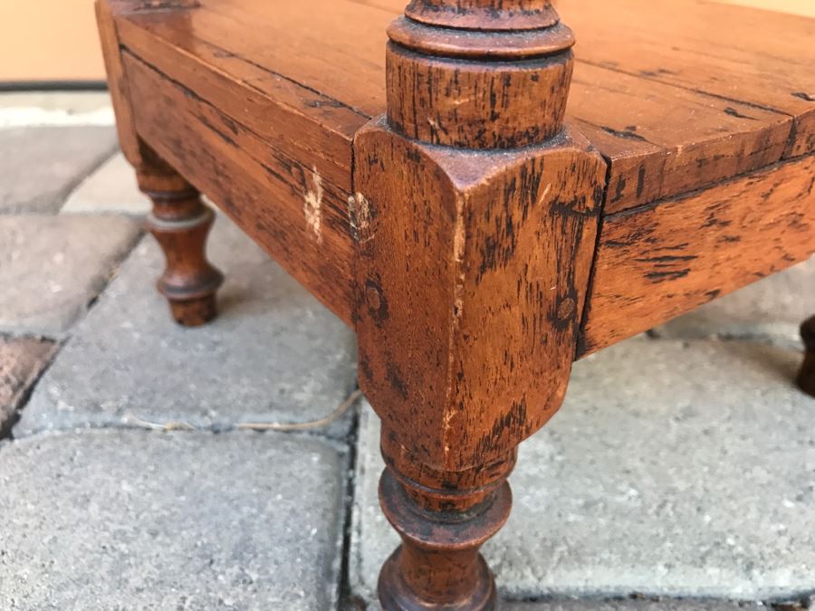 Antique Carved Floral Motif Round Wooden Top Side Table With Lower Shelf [Photo 10]