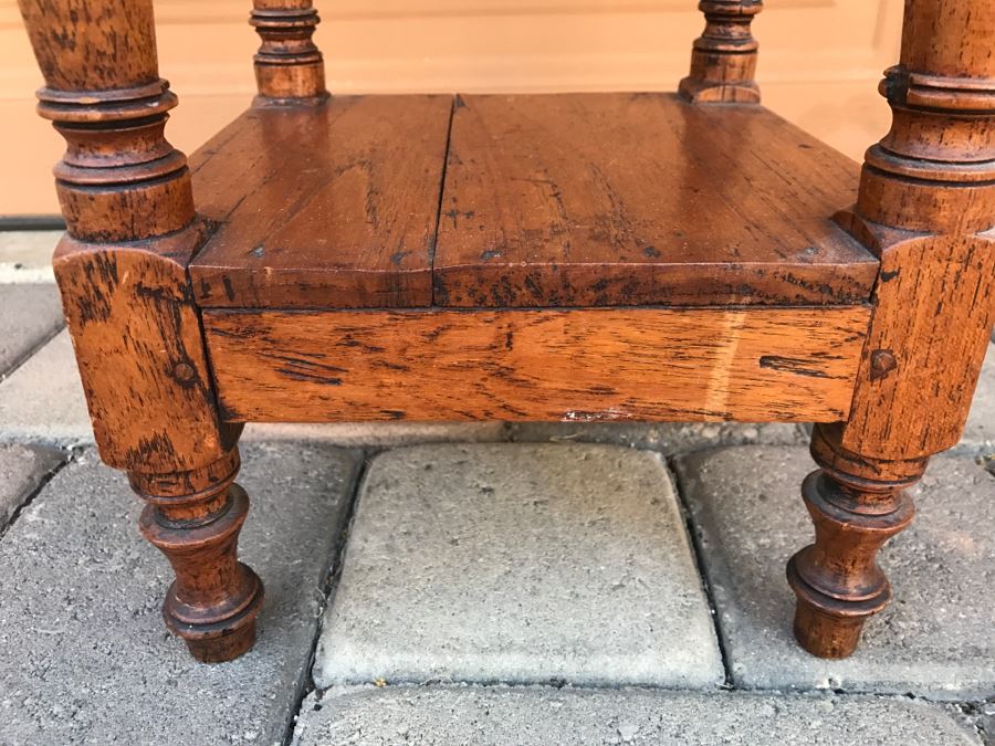 Antique Carved Floral Motif Round Wooden Top Side Table With Lower Shelf [Photo 8]