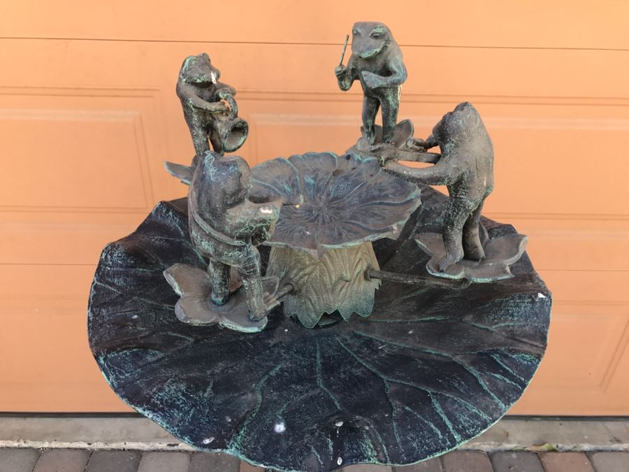 Freestanding Metal Water Fountain With Frogs Playing Instruments Tree Motif [Photo 7]