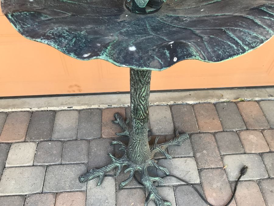Freestanding Metal Water Fountain With Frogs Playing Instruments Tree Motif [Photo 14]