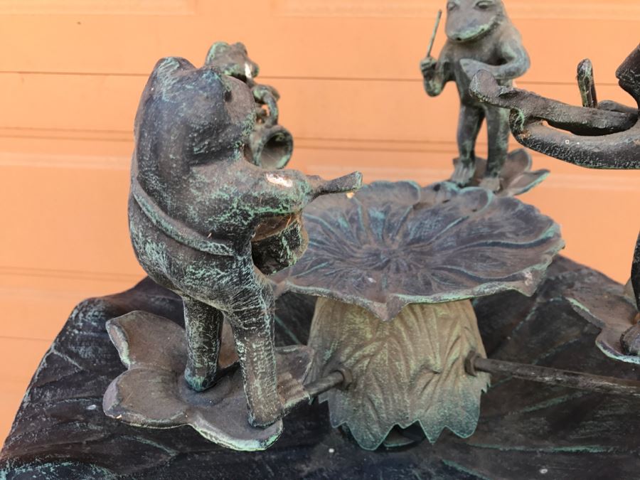 Freestanding Metal Water Fountain With Frogs Playing Instruments Tree Motif [Photo 10]