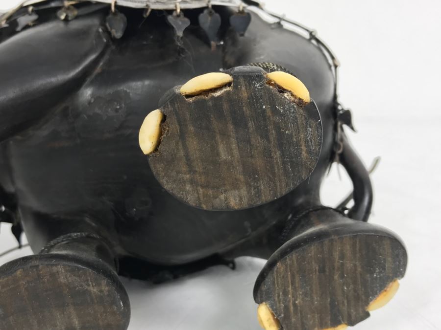 Hand Carved Ebony Elephant With Repousse Silver Garment Missing One Tusk [Photo 38]