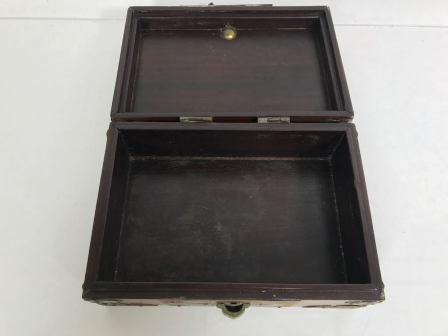 Stunning Chinese Wooden Box With Copper Metal Overlay Turtle Lock Made By L. Shoi Shanghai China [Photo 24]