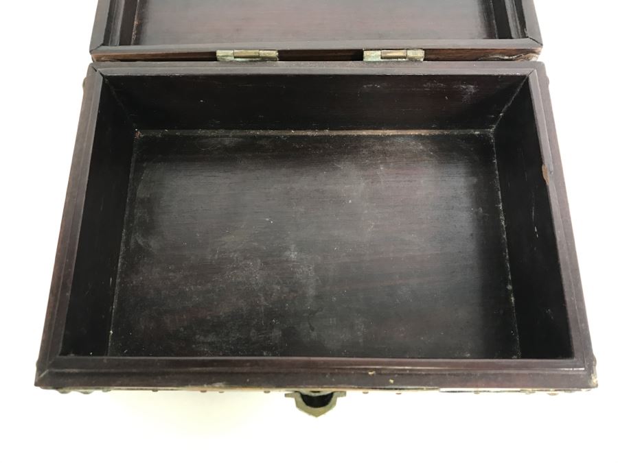 Stunning Chinese Wooden Box With Copper Metal Overlay Turtle Lock Made By L. Shoi Shanghai China [Photo 25]