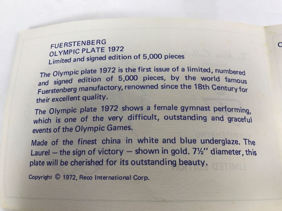 Pair Of Vintage 1972 Munchen Olympiade Limited Edition Plates Fuerstenberg The Reco Collection [Photo 7]