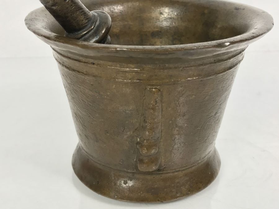 Antique Spanish Bronze Mortar And Pestle Etched 'COBOS' Weighs 1,454g Without Pestle And 1,859g With Pestle [Photo 8]