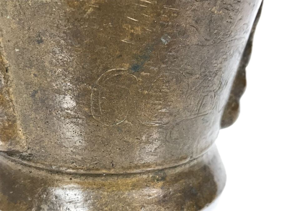 Antique Spanish Bronze Mortar And Pestle Etched 'COBOS' Weighs 1,454g Without Pestle And 1,859g With Pestle [Photo 15]