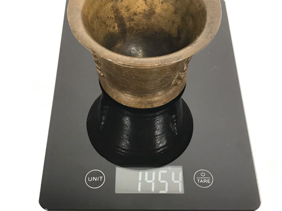 Antique Spanish Bronze Mortar And Pestle Etched 'COBOS' Weighs 1,454g Without Pestle And 1,859g With Pestle [Photo 27]