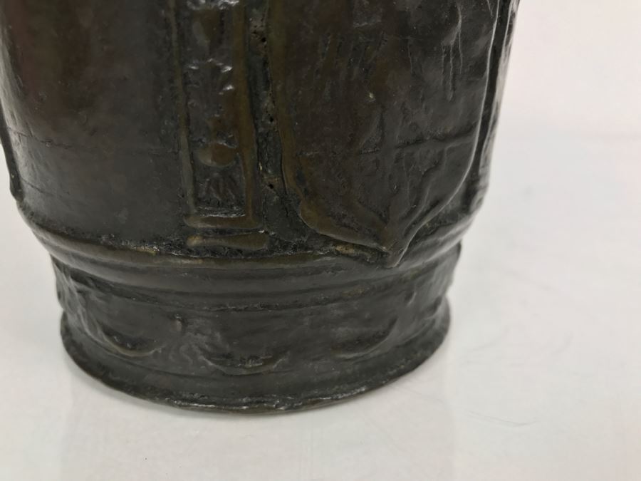 Antique Spanish Bronze Mortar With Twisted Handle And Crest With Eagle Weighs 2,890g [Photo 7]